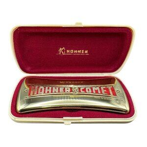 Vintage Hohner Comet Harmonica No. 3427 Key of C Gold Made in Germany w/ Case